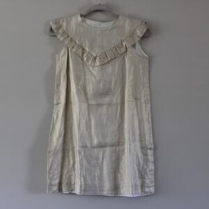 NWT Bonpoint‎ Linen Gold Sleeveless Ruffle Dress Lined Girls Size 12